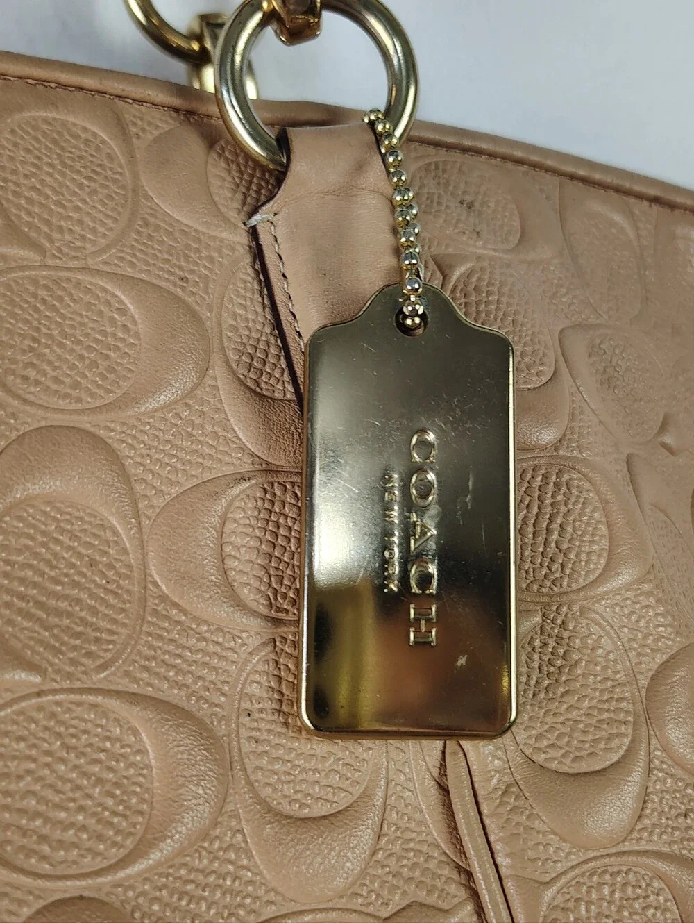 Coach Embossed Signature Ava Tote Bag In Nude